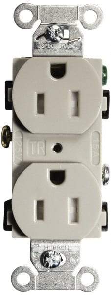 Hubbell Wiring Device-Kellems - 125 VAC, 15 Amp, 5-15R NEMA Configuration, Gray, Specification Grade, Self Grounding Duplex Receptacle - 1 Phase, 2 Poles, 3 Wire, Flush Mount, Tamper Resistant - Benchmark Tooling