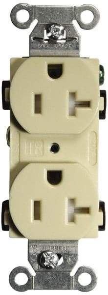 Hubbell Wiring Device-Kellems - 125 VAC, 20 Amp, 5-20R NEMA Configuration, Ivory, Specification Grade, Self Grounding Duplex Receptacle - 1 Phase, 2 Poles, 3 Wire, Flush Mount, Tamper Resistant - Benchmark Tooling