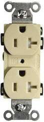 Hubbell Wiring Device-Kellems - 125 VAC, 20 Amp, 5-20R NEMA Configuration, Ivory, Specification Grade, Self Grounding Duplex Receptacle - 1 Phase, 2 Poles, 3 Wire, Flush Mount, Tamper Resistant - Benchmark Tooling