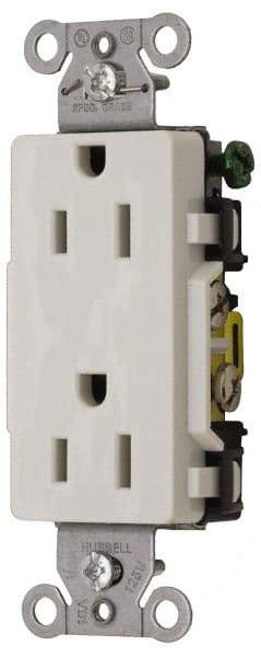 Hubbell Wiring Device-Kellems - 125 VAC, 15 Amp, 5-15R NEMA Configuration, White, Specification Grade, Self Grounding Duplex Receptacle - 1 Phase, 2 Poles, 3 Wire, Flush Mount - Benchmark Tooling