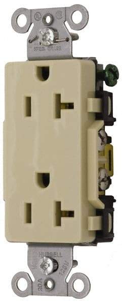 Hubbell Wiring Device-Kellems - 125 VAC, 20 Amp, 5-20R NEMA Configuration, Ivory, Specification Grade, Self Grounding Duplex Receptacle - 1 Phase, 2 Poles, 3 Wire, Flush Mount - Benchmark Tooling