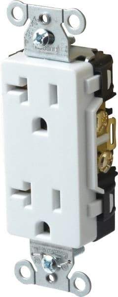 Hubbell Wiring Device-Kellems - 125 VAC, 20 Amp, 5-20R NEMA Configuration, White, Specification Grade, Self Grounding Duplex Receptacle - 1 Phase, 2 Poles, 3 Wire, Flush Mount - Benchmark Tooling