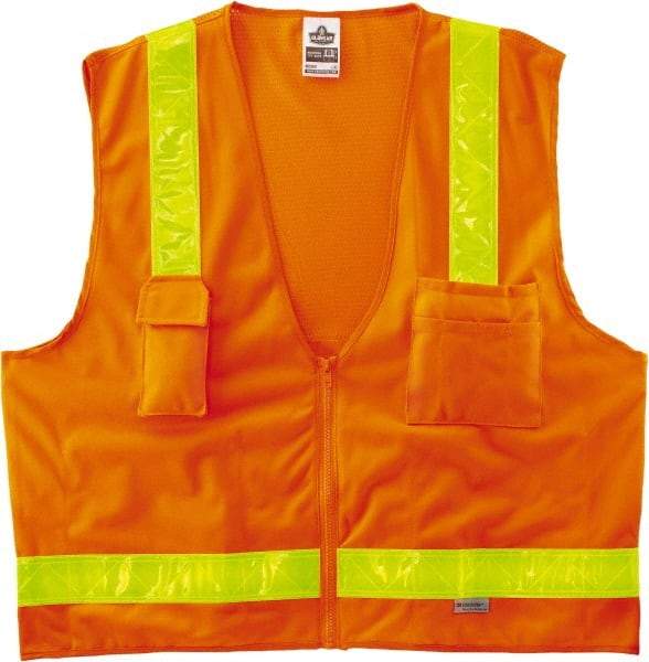 Ergodyne - Size 2X/3XL High Visibility Orange Mesh/Solid Surveyor's Vest - 52 to 58" Chest, ANSI/ISEA 107, Zipper Closure, 6 Pockets, Polyester - Benchmark Tooling