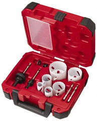 Milwaukee Tool - 10 Piece, 7/8" to 2-1/2" Saw Diam, Electrician's Hole Saw Kit - Bi-Metal, Toothed Edge, Pilot Drill Model No. 49-56-8010, Includes 6 Hole Saws - Benchmark Tooling