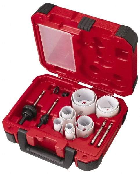 Milwaukee Tool - 15 Piece, 3/4" to 2-1/2" Saw Diam, General Purpose Hole Saw Kit - Bi-Metal, Toothed Edge, Pilot Drill Model No. 49-56-8010, Includes 11 Hole Saws - Benchmark Tooling
