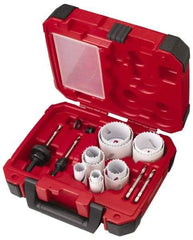 Milwaukee Tool - 15 Piece, 3/4" to 2-1/2" Saw Diam, General Purpose Hole Saw Kit - Bi-Metal, Toothed Edge, Pilot Drill Model No. 49-56-8010, Includes 11 Hole Saws - Benchmark Tooling