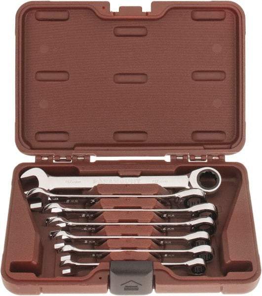 Paramount - 7 Piece, 10mm to 18mm, Ratcheting Combination Wrench Set - Metric Measurement Standard, Full Polish Chrome Finish, Comes in Blow Molded Case - Benchmark Tooling