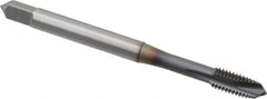 OSG - M5x0.80 Metric Coarse, 3 Flute, TiCN Finish, Vanadium High Speed Steel Spiral Point Tap - Plug Chamfer, Right Hand Thread, 2-3/8" OAL, 7/8" Thread Length, 0.194" Shank Diam, 6H Class of Fit - Exact Industrial Supply
