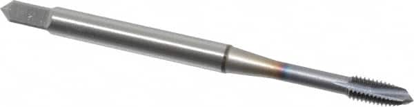 OSG - M3x0.50 Metric Coarse, 3 Flute, TiCN Finish, Vanadium High Speed Steel Spiral Point Tap - Plug Chamfer, Right Hand Thread, 1-15/16" OAL, 5/8" Thread Length, 0.141" Shank Diam, 6H Class of Fit - Exact Industrial Supply