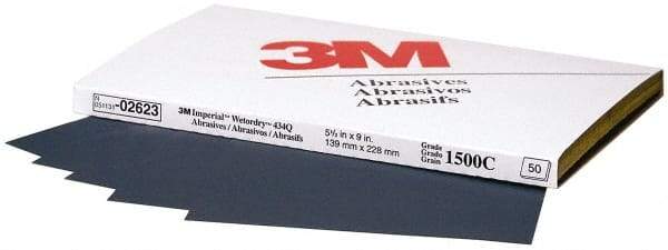 3M - 1,500 Grit, Silicon Carbide Sanding Sheet - 9" Long x 5-1/2" Wide, Ultra Fine Grade, A Weighted Paper Backing - Benchmark Tooling