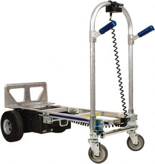 Wesco Industrial Products - 1,200 Lb Capacity 51-3/4" OAH Battery Powered Convertible Hand Truck - 18 x 7-1/2" Base Plate, Dual Grip/Loop Handle, Aluminum, Full Pneumatic Wheels - Benchmark Tooling
