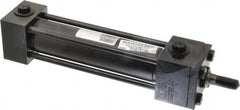Schrader Bellows - 1-1/2" Bore, 5/8" Rod Diam, Double Acting NFPA Tie Rod Cylinder - 6" Stroke Length, 7/16-20 Rod Thread, 12-3/8" OAL, Prepared for Bolt on Mount - Benchmark Tooling