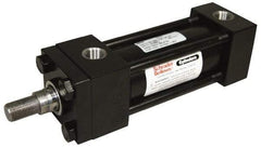Schrader Bellows - 1-1/2" Bore, 5/8" Rod Diam, Double Acting NFPA Tie Rod Cylinder - 1" Stroke Length, 7/16-20 Rod Thread, 7-3/8" OAL, Prepared for Bolt on Mount - Benchmark Tooling