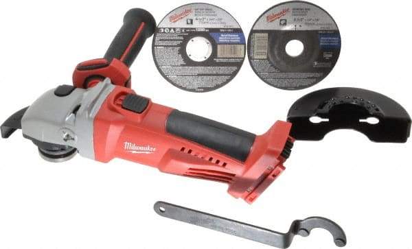 Milwaukee Tool - 4-1/2" Wheel Diam, 8,000 RPM, Cordless Cutoff & Cutoff-Grinder Tool - Right Angle Handle - Benchmark Tooling