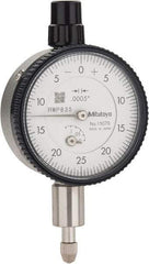 Mitutoyo - 1/8" Range, 0-25-0 Dial Reading, 0.0005" Graduation Dial Drop Indicator - 1-5/8" Dial, 0.05" Range per Revolution, 0.0005" Accuracy, Revolution Counter - Benchmark Tooling