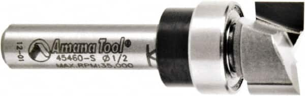 Amana Tool - 1/2" Cut Diam, 1/4" Length of Cut, 2 Flute Pattern-Cutting Edge Profile Router Bit - Solid Carbide, 1/4" Shank Diam, 1-5/8" OAL, Uncoated - Benchmark Tooling