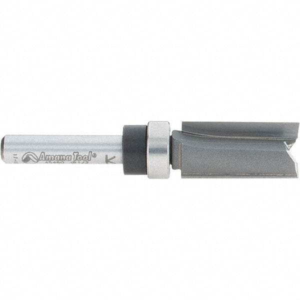 Amana Tool - 1/2" Cut Diam, 1" Length of Cut, 2 Flute Pattern-Cutting Edge Profile Router Bit - Carbide-Tipped, 1/4" Shank Diam, 2-1/2" OAL, Uncoated - Benchmark Tooling