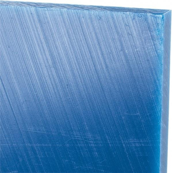 Made in USA - 3/8" Thick x 24" Wide x 4' Long, Polyethylene (UHMW) Sheet - Blue, Glass-Filled Grade - Benchmark Tooling