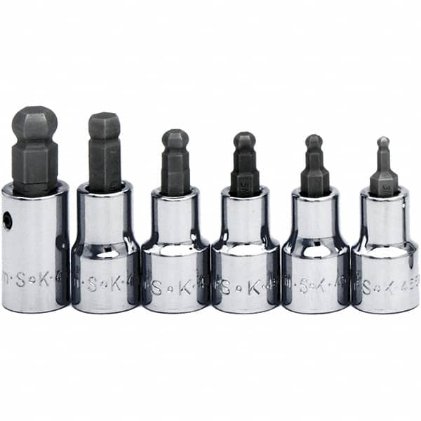 SK - 6 Piece 3/8" Drive Inch Ball Hex Bit Socket Set - 5/32 to 3/8" Hex - Benchmark Tooling