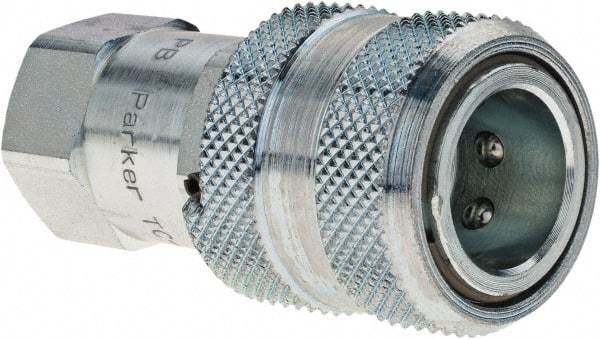 Parker - 3/8 NPSF Steel Hydraulic Hose Female Pipe Thread Coupler - 10,000 psi, 6 GPM - Benchmark Tooling