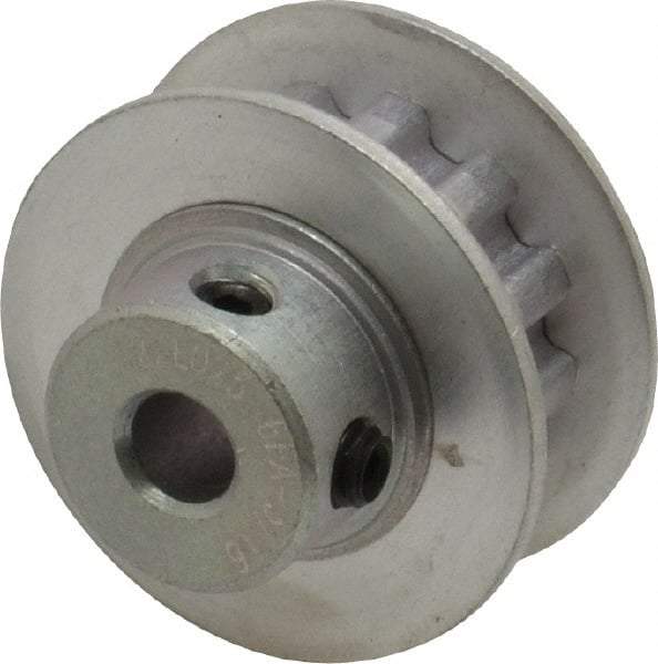 Power Drive - 12 Tooth, 3/16" Inside x 0.744" Outside Diam, Hub & Flange Timing Belt Pulley - 1/4" Belt Width, 0.764" Pitch Diam, 0.438" Face Width, Aluminum - Benchmark Tooling