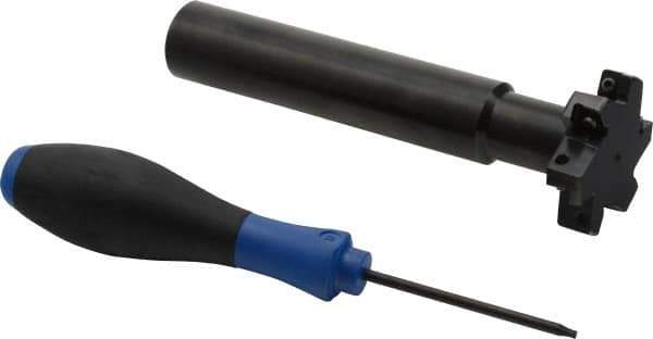 Seco - Shank Connection, 1/2" Cutting Width, 0.59" Depth of Cut, 2" Cutter Diam, 3 Tooth Indexable Slotting Cutter - 1" Shank Diam, R335.18 Toolholder, LNK.. 08.. Insert, Right Hand Cutting Direction - Benchmark Tooling