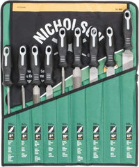 Nicholson - 9 Piece American Pattern File Set - 6", 8", 10", 12" Long, Bastard Coarseness, Set Includes Flat, Half Round, Mill, Round, Slim Taper - Benchmark Tooling