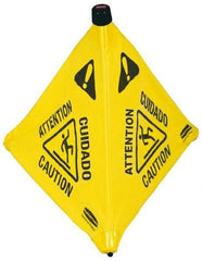 Rubbermaid - Caution, 21" Wide x 20" High, Plastic Floor Sign - POP-UP, Black on Yellow, For Accident Prevention - Benchmark Tooling