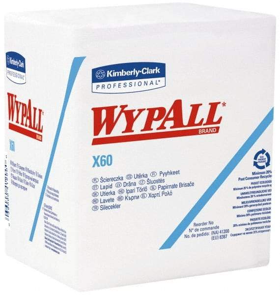 WypAll - X60 1/4 Fold Shop Towel/Industrial Wipes - Poly Pack, 12-1/2" x 12" Sheet Size, White - Benchmark Tooling