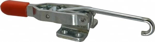 Lapeer - 200 Lb Capacity, Horizontal, J Hook, Flanged Base, Carbon Steel Pull Action Latch Clamp - 2-3/8" Drawing Movement, 5-11/16" OAL, Straight Handle - Benchmark Tooling