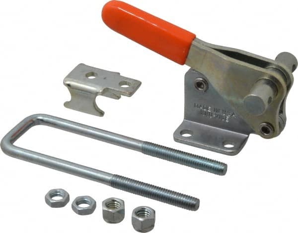 Lapeer - 2,000 Lb Capacity, Vertical, U Hook, Flanged Base, Carbon Steel Pull Action Latch Clamp - 2-1/2" Drawing Movement, 5.21" OAL, Straight Handle - Benchmark Tooling