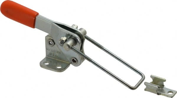 Lapeer - 500 Lb Capacity, Vertical, U Hook, Flanged Base, Carbon Steel Pull Action Latch Clamp - 1-1/2" Drawing Movement, 3-1/8" OAL, Straight Handle - Benchmark Tooling