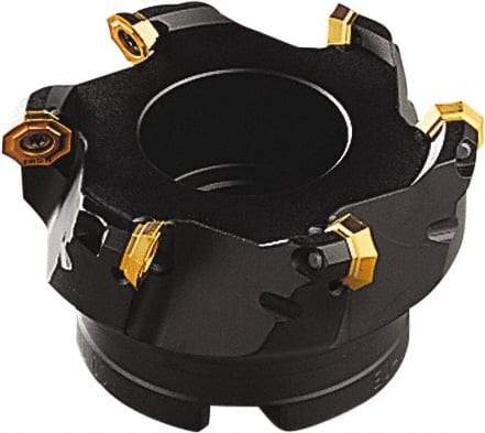 Seco - 49mm Cut Diam, 16mm Arbor Hole, 3.5mm Max Depth of Cut, 43° Indexable Chamfer & Angle Face Mill - 4 Inserts, OF.. 05.. Insert, Right Hand Cut, 4 Flutes, Through Coolant, Series OctoMill - Benchmark Tooling