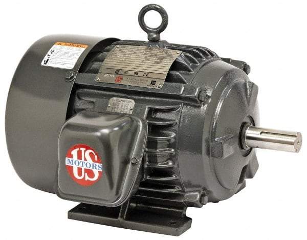 US Motors - 7-1/2 hp, TEFC Enclosure, No Thermal Protection, 1,765 RPM, 200 Volt, 60 Hz, Three Phase Energy Efficient Motor - Size 213 Frame, Rigid Mount, 1 Speed, Ball Bearings, 21.5 Full Load Amps, F Class Insulation, Reversible - Benchmark Tooling