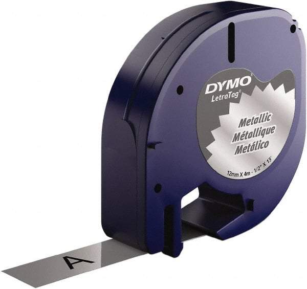 Dymo - 1/2" Wide x 156" Long, Black on Silver Metallic Tape - For DYMO Letratag Printers - Benchmark Tooling