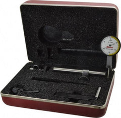 Starrett - 7 Piece, 0" to 0.03" Measuring Range, 1-3/8" Dial Diam, 0-15-0 Dial Reading, White Dial Test Indicator Kit - 13/16" Contact Point Length, 2mm Ball Diam, 0.0005" Dial Graduation - Benchmark Tooling