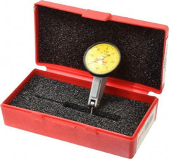 Starrett - 0.8 mm Range, 0.01 mm Dial Graduation, Horizontal Dial Test Indicator - 1-3/8 Inch Yellow Dial, 0-40-0 Dial Reading - Benchmark Tooling