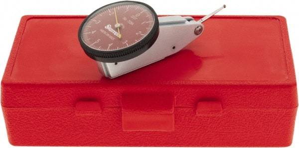 Starrett - 0.01 Inch Range, 0.0001 Inch Dial Graduation, Horizontal Dial Test Indicator - 1-3/8 Inch Red Dial, 0-5-0 Dial Reading - Benchmark Tooling