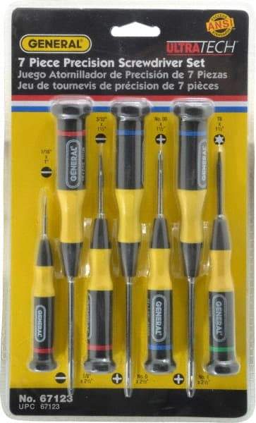 General - 7 Piece Phillips, Slotted & Torx Screwdriver Set - Bit Sizes: Philips #00 to #1, Torx T6 - Benchmark Tooling