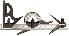 Starrett - 4 Piece, 24" Combination Square Set - 1/16, 1/32, 1/64 & 1/8" (4R) Graduation, Steel Blade, Forged Steel Center, Protractor & Square Head - Benchmark Tooling