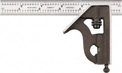 Starrett - 2 Piece, 6" Combination Square Set - 1/16, 1/32, 1/64 & 1/8" (4R) Graduation, Hardened Steel Blade, Cast Iron Square Head - Benchmark Tooling