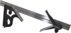 Starrett - 3 Piece, 12" Combination Square Set - 1/16, 1/32, 1/64 & 1/8" (4R) Graduation, Steel Blade, Cast Iron Center & Square Head - Benchmark Tooling