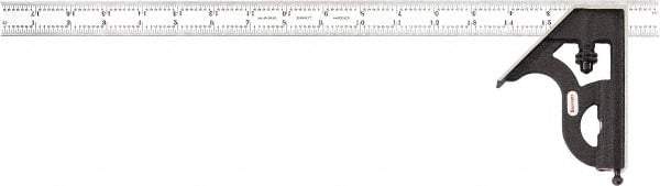 Starrett - 2 Piece, 18" Combination Square Set - 1/16, 1/32, 1/64 & 1/8" (4R) Graduation, Steel Blade, Cast Iron Square Head - Benchmark Tooling