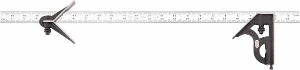 Starrett - 3 Piece, 24" Combination Square Set - 1/100, 1/32, 1/50 & 1/64" (16R) Graduation, Steel Blade, Cast Iron Center & Square Head - Benchmark Tooling