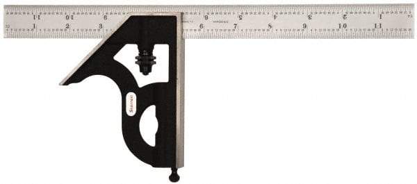 Starrett - 2 Piece, 12" Combination Square Set - 1/16, 1/32, 1/64 & 1/8" (4R) Graduation, Steel Blade, Cast Iron Square Head - Benchmark Tooling