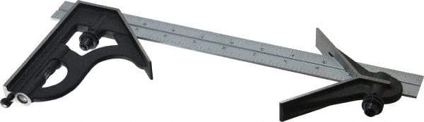 Starrett - 3 Piece, 12" Combination Square Set - 1/16, 1/32, 1/64 & 1/8" (4R) Graduation, Steel Blade, Cast Iron Center & Square Head - Benchmark Tooling