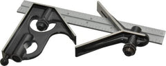 Starrett - 3 Piece, 6" Combination Square Set - 1/16, 1/32, 1/64 & 1/8" (4R) Graduation, Steel Blade, Forged Steel Center & Square Head - Benchmark Tooling