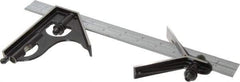 Starrett - 3 Piece, 12" Combination Square Set - 1/100, 1/32, 1/50 & 1/64" (16R) Graduation, Steel Blade, Forged Steel Center & Square Head - Benchmark Tooling