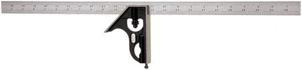 Starrett - 2 Piece, 24" Combination Square Set - 1/16, 1/32, 1/64 & 1/8" (4R) Graduation, Steel Blade, Forged Steel Square Head - Benchmark Tooling