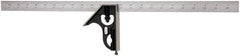 Starrett - 2 Piece, 24" Combination Square Set - 1/16, 1/32, 1/64 & 1/8" (4R) Graduation, Steel Blade, Forged Steel Square Head - Benchmark Tooling